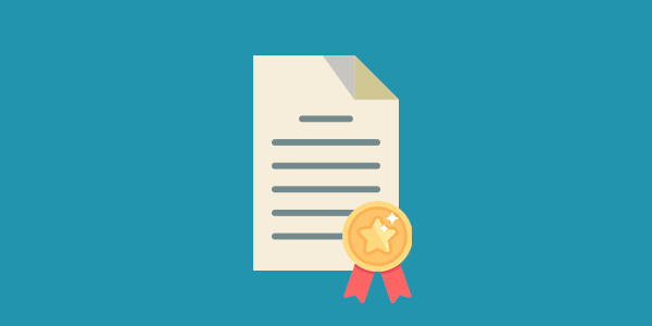Imagem de um documento com uma medalha de reconhecimento, simbolizando que conceitualmente não há diferença entre certificação e acreditação, ambas são formas de buscar Qualidade.